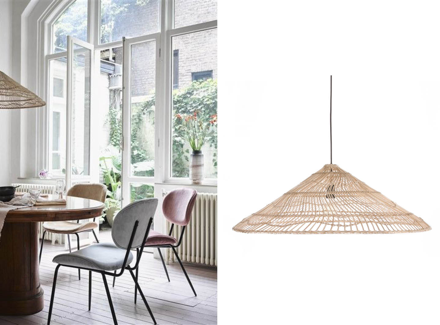 Wicker hanglamp | Cool eetkamerstoel